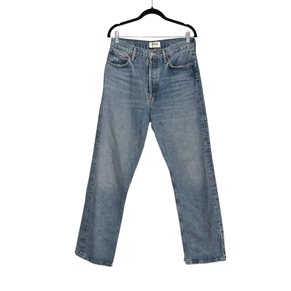 Agolde Blue Straight Leg Light Wash High Rise Button Fly Jeans 28